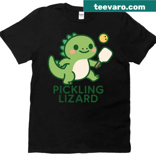 Cute shirt featuring a lizard playing with a pickle