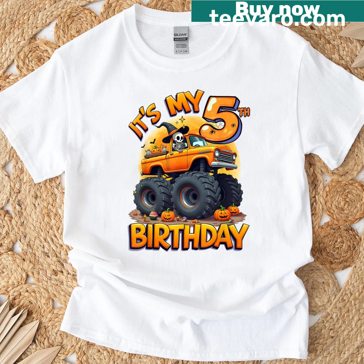 Kids T-shirt featuring a monster truck for a Halloween birthday — on a men's t-shirt