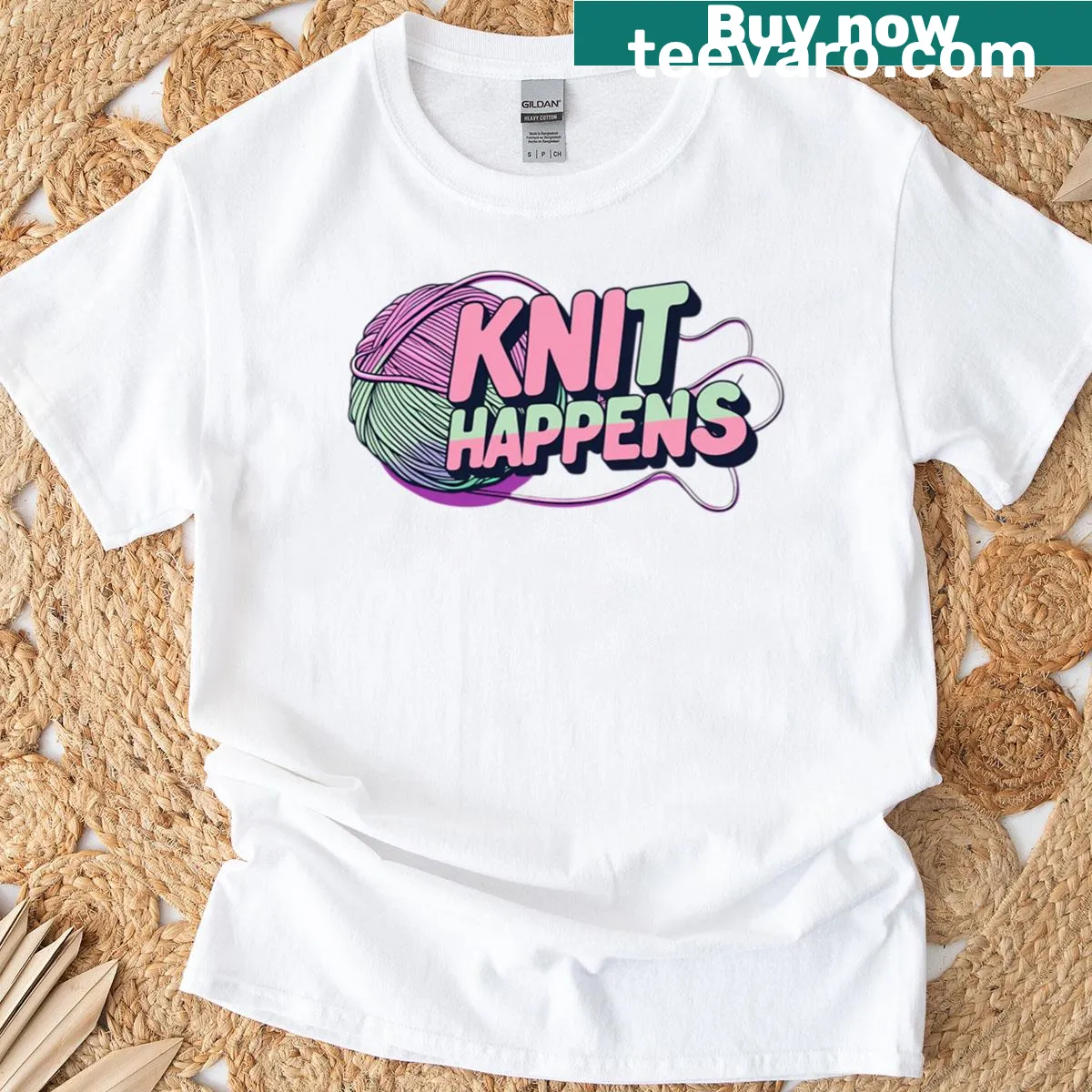 Funny t-shirt with the phrase Knit Happens for knitters — on a men's t-shirt