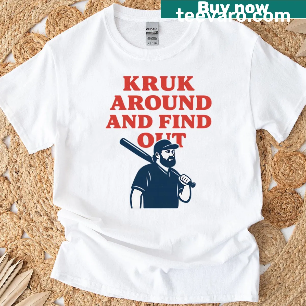 Funny baseball caricature T-shirt with witty phrase — on a men's t-shirt