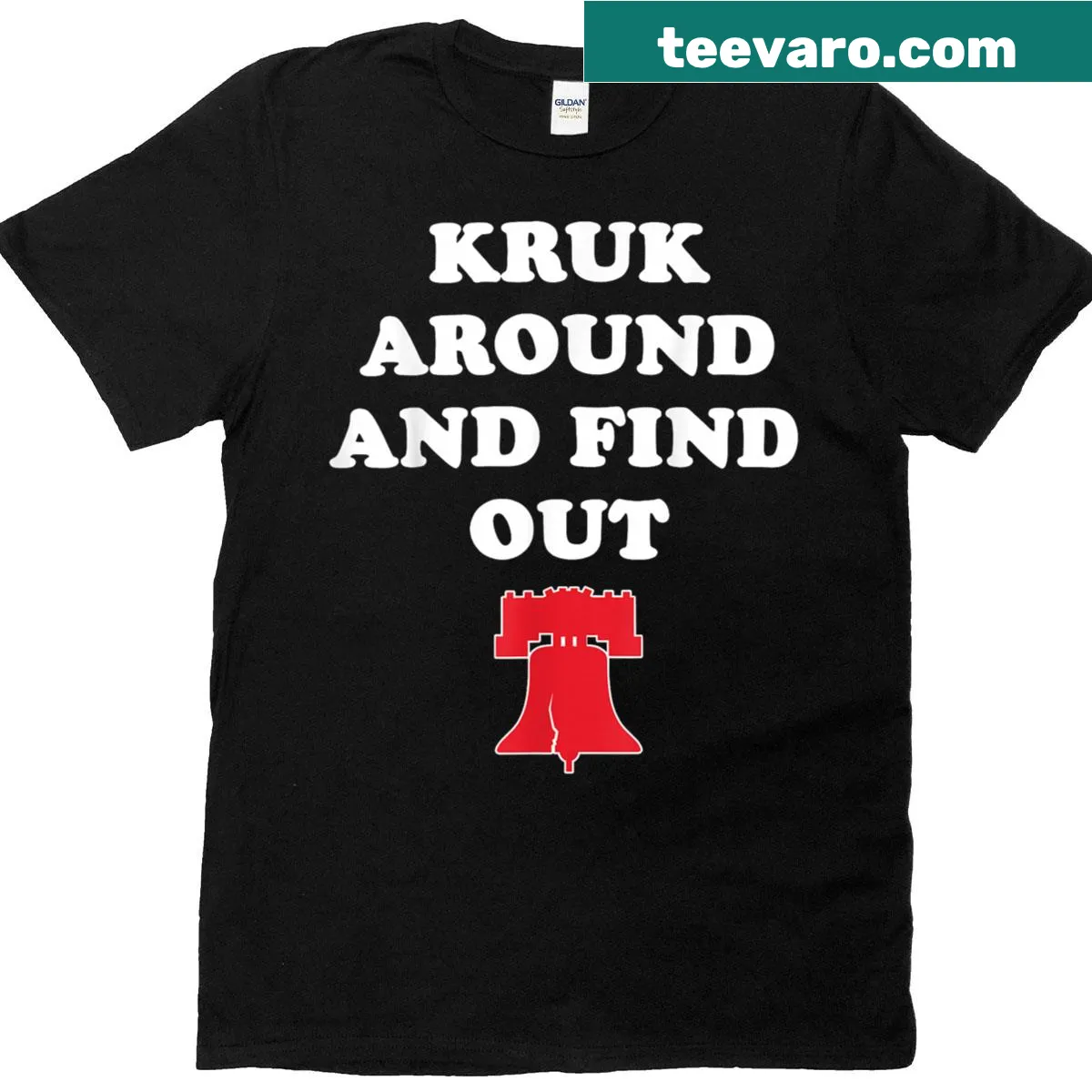 Witty t-shirt featuring the phrase 'Kruk Around And Find Out.' — on a men's t-shirt