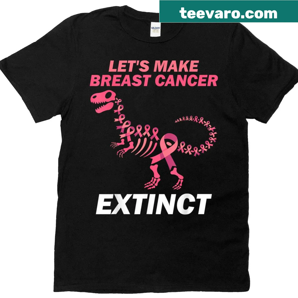 Adorable T-shirt featuring a pink dinosaur promoting breast cancer awareness — on a men's t-shirt