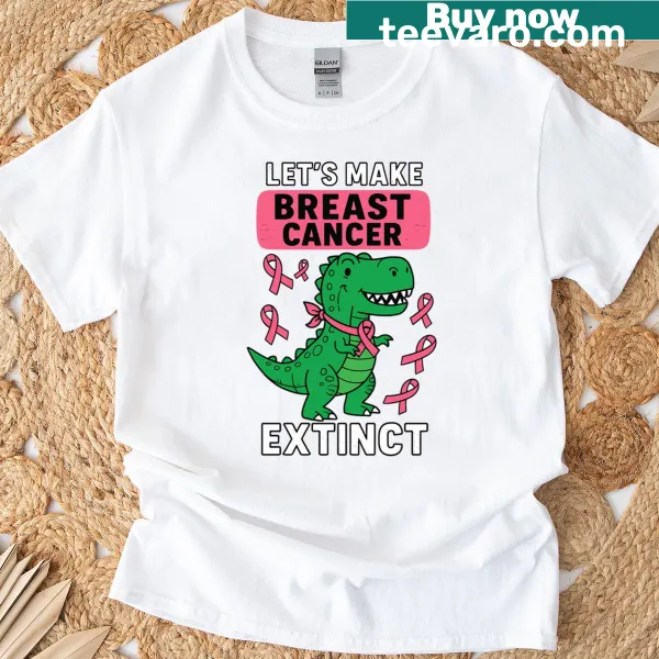 Awareness t-shirt featuring a pink baby dinosaur for breast cancer