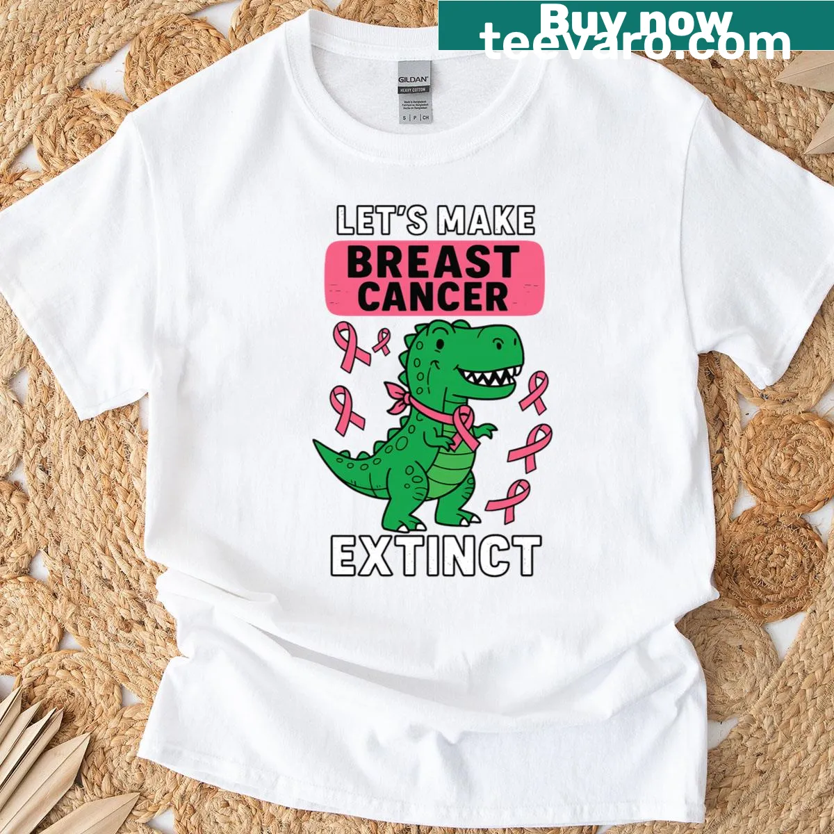 Awareness t-shirt featuring a pink baby dinosaur for breast cancer — on a men's t-shirt