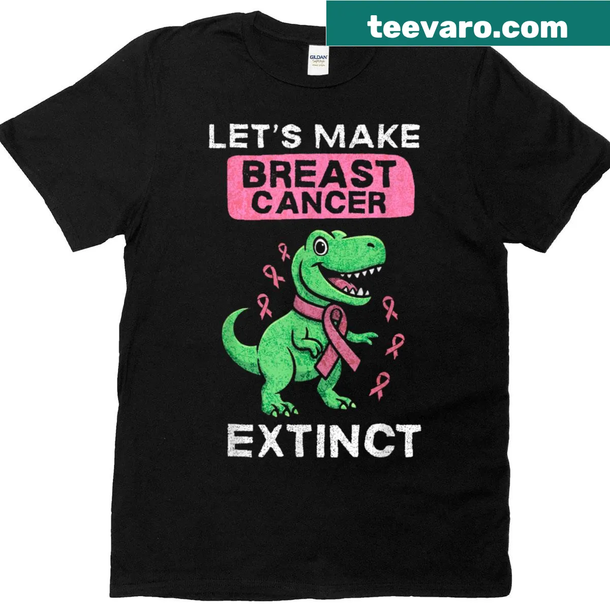 Cute cartoon dinosaur T-shirt promoting breast cancer awareness for kids — on a men's t-shirt