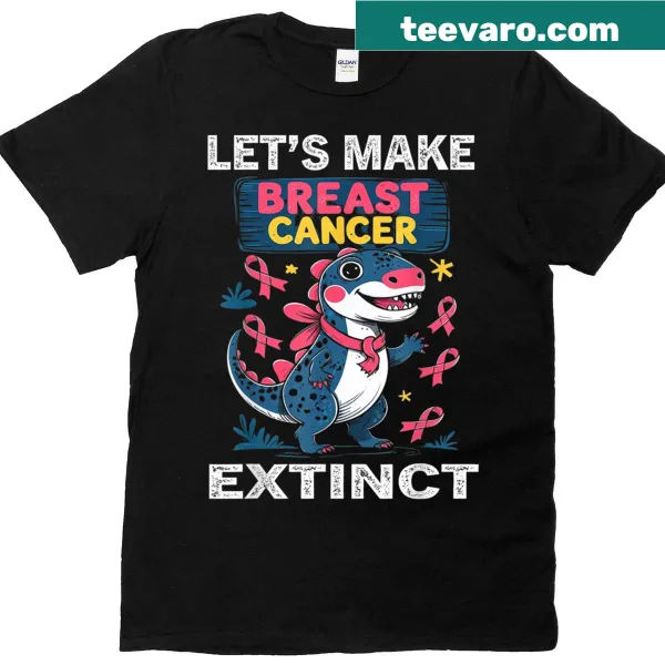 Cute pink dinosaur kids T-shirt promoting breast cancer awareness