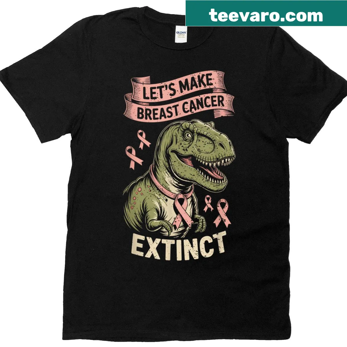 Kids T-shirt with cute dinosaur and breast cancer awareness message — on a men's t-shirt