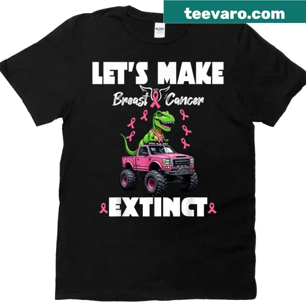 Pink dinosaur truck T-shirt promoting breast cancer awareness