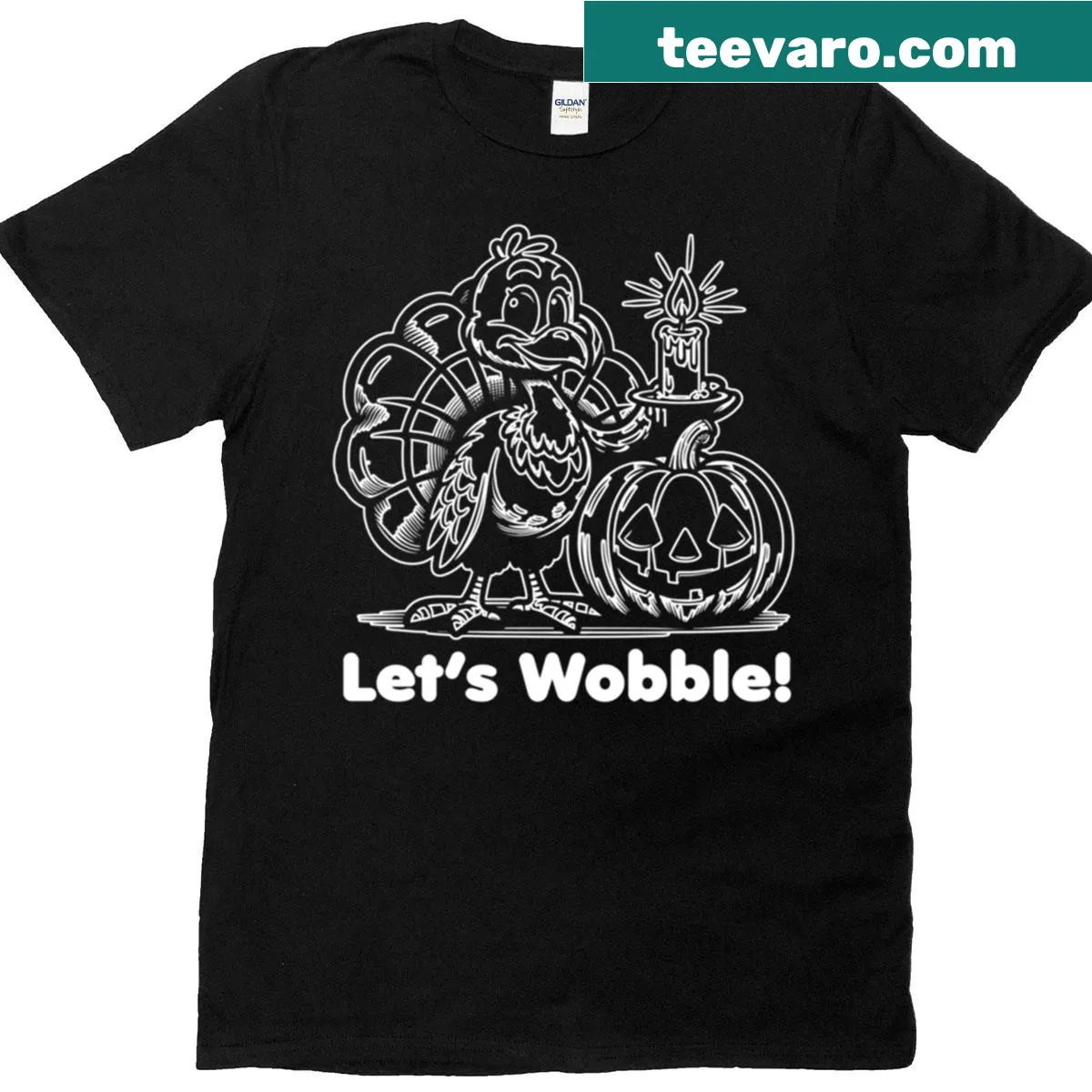 Humorous Thanksgiving T-shirt with cute turkey design — on a men's t-shirt