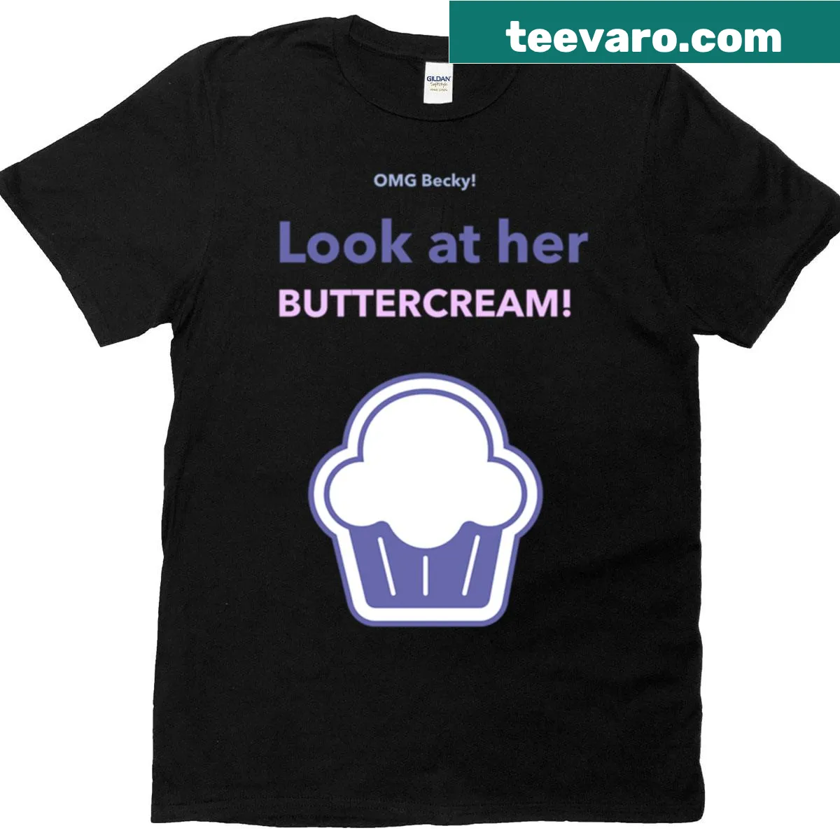 Cartoon T-shirt with playful buttercream frosting graphic — on a men's t-shirt