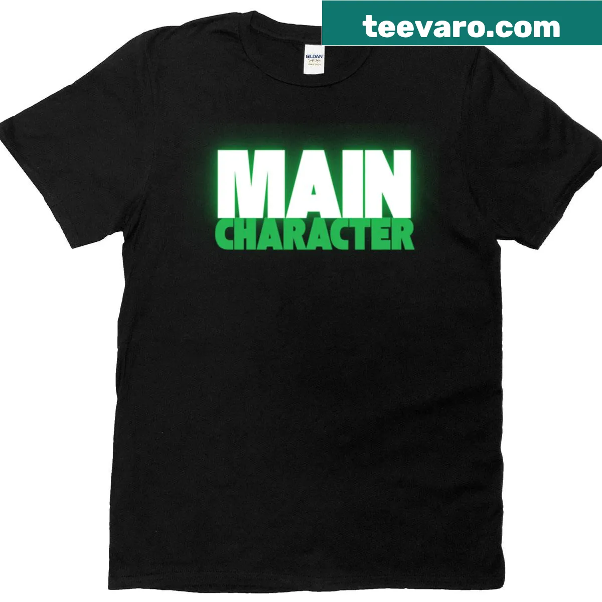 Main character aesthetic typography t-shirt with bold text — on a men's t-shirt