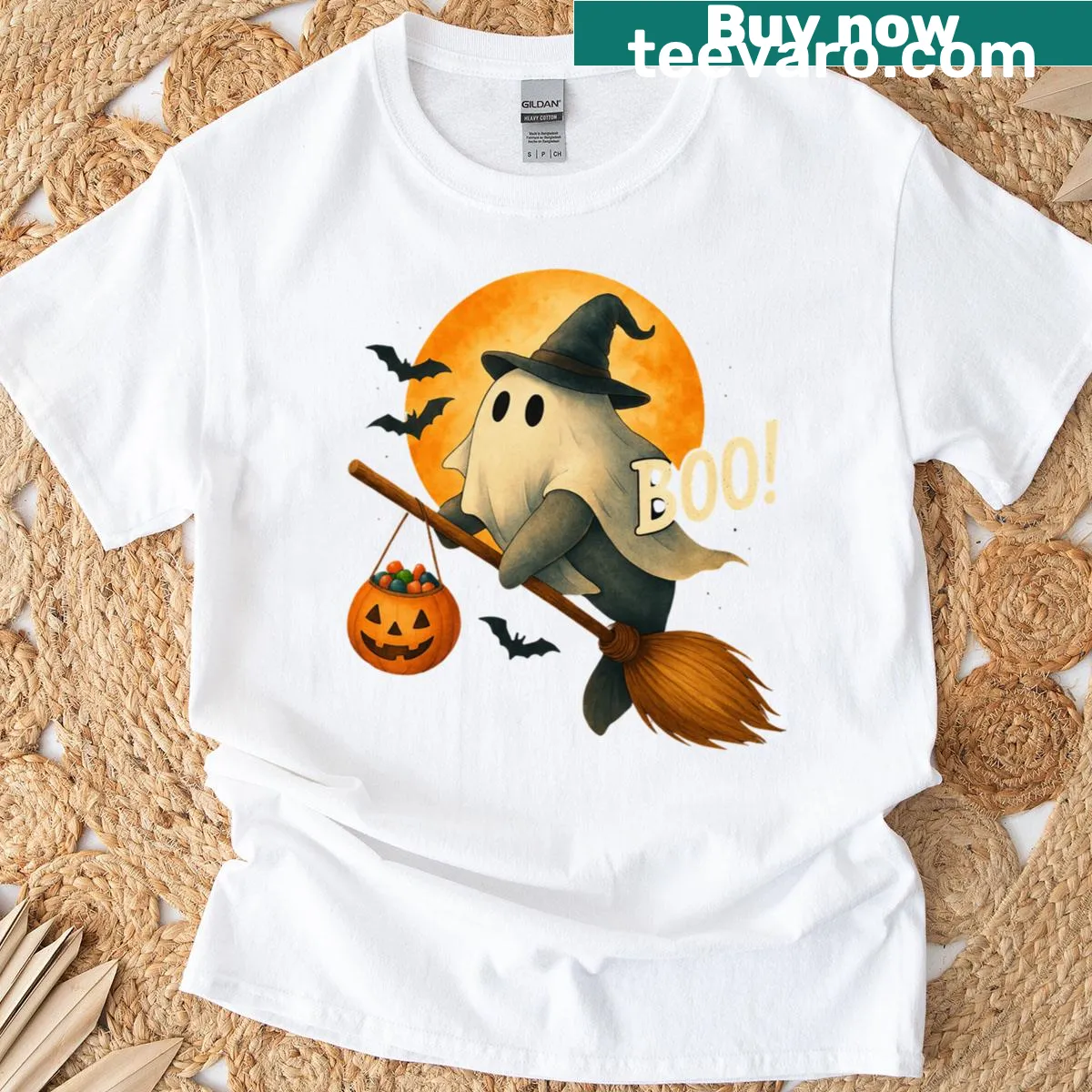 Halloween T-shirt with a manatee wearing a witch hat among pumpkins — on a men's t-shirt