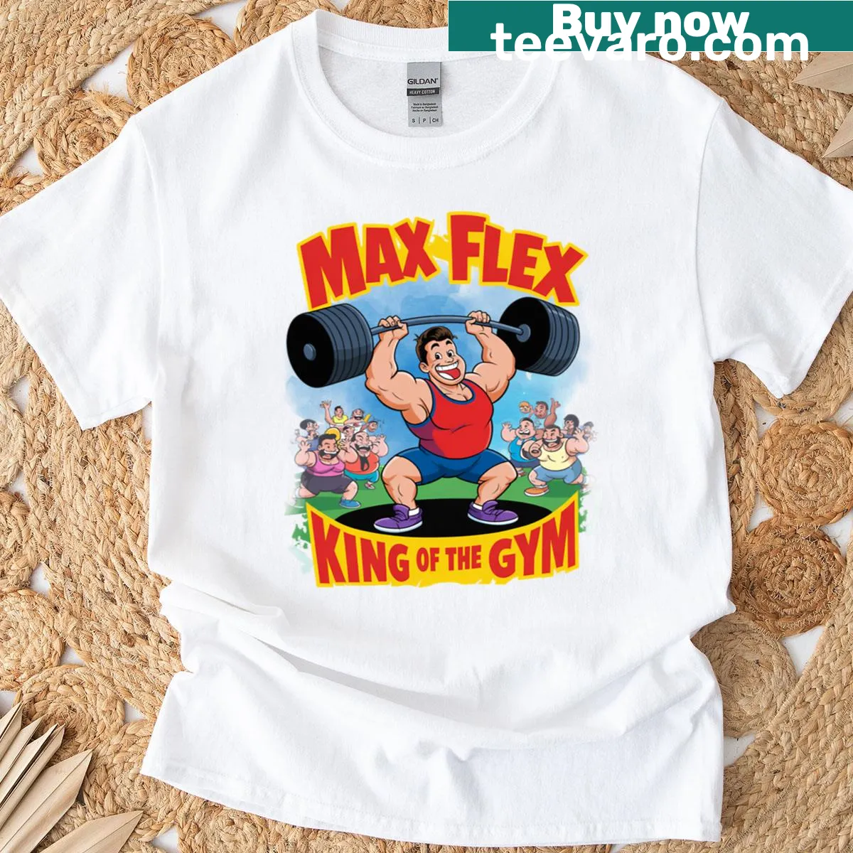 Bold 'Max Flex King Of The Gym' text design T-shirt — on a men's t-shirt