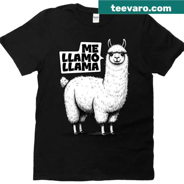 Playful illustration of a llama with the phrase 'Me Llamo Llama' on a t-shirt