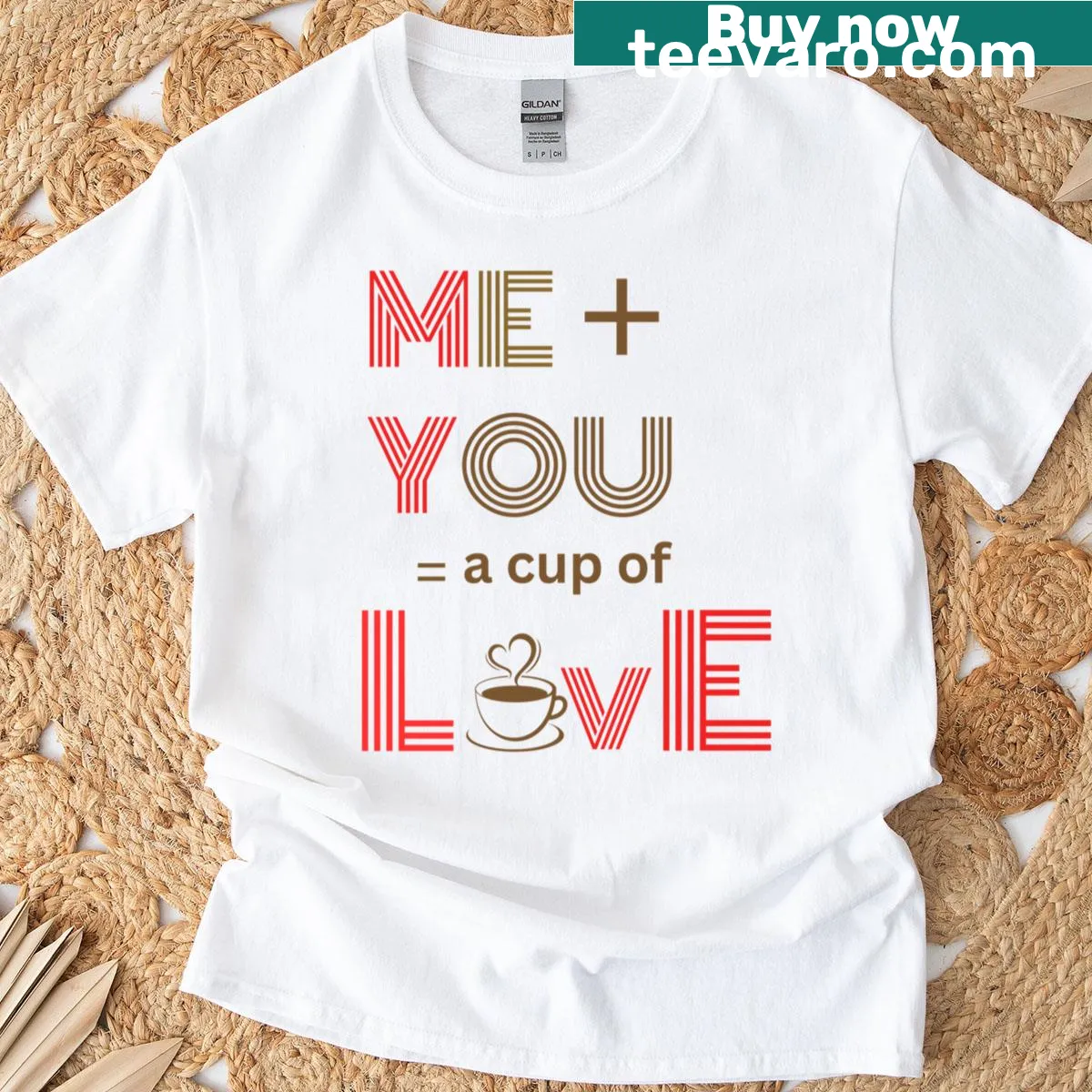 Oversized t-shirt with a romantic coffee quote about love — on a men's t-shirt