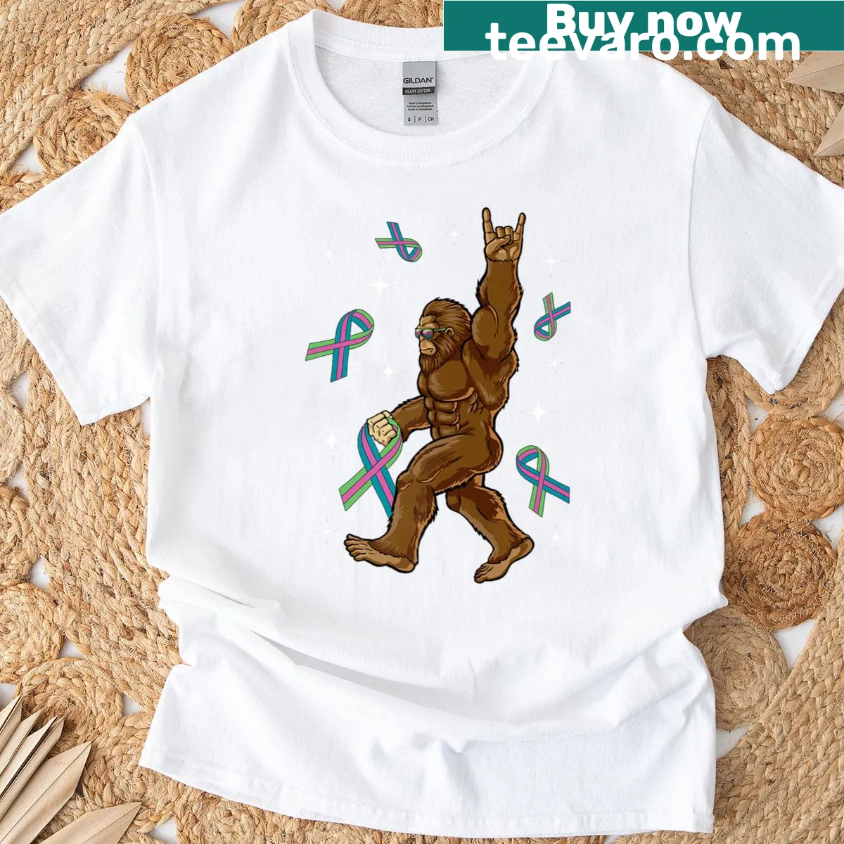 T-shirt for breast cancer awareness featuring Bigfoot design — on a men's t-shirt