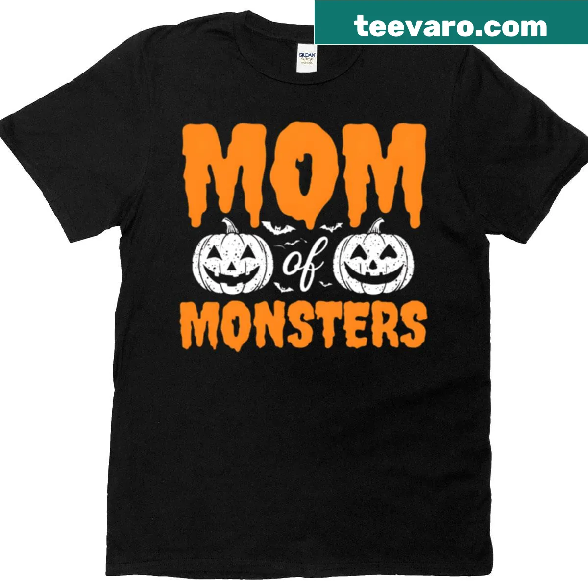 Funny 'Mom Of Monsters' Halloween pumpkin design t-shirt — on a men's t-shirt