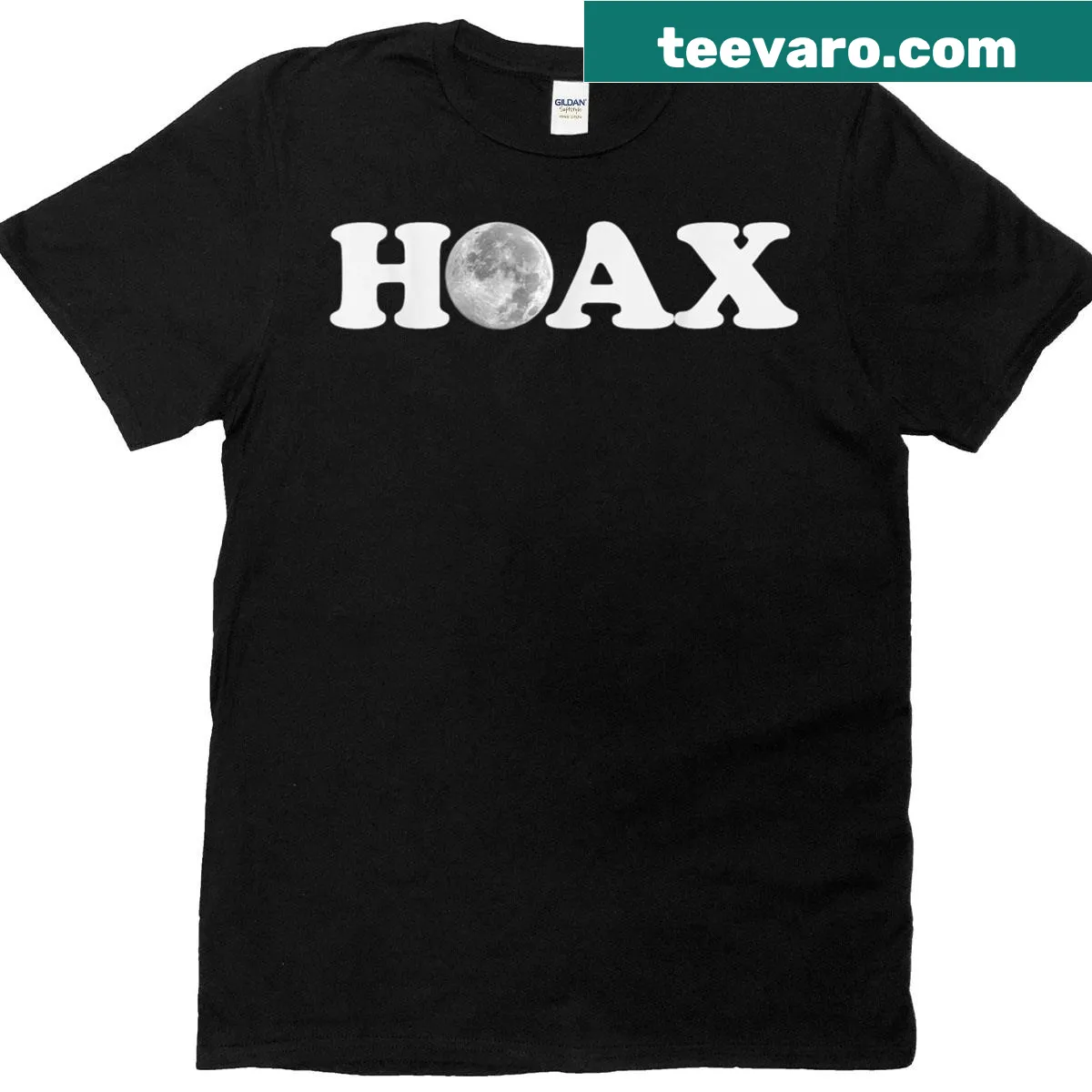 Funny t-shirt featuring the phrase about moon landing conspiracy — on a men's t-shirt