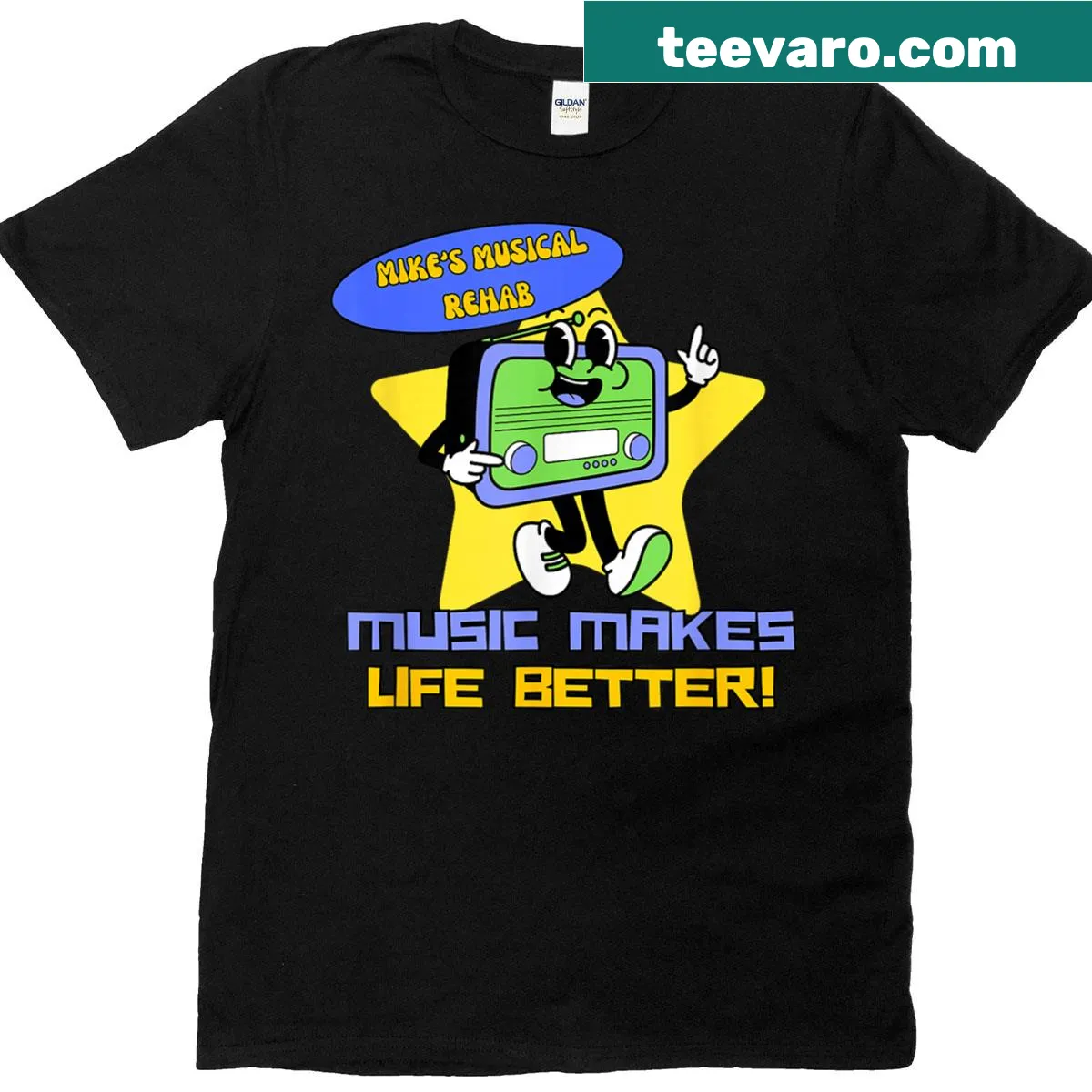 Vintage-style t-shirt with text 'Music Makes Life Better' — on a men's t-shirt