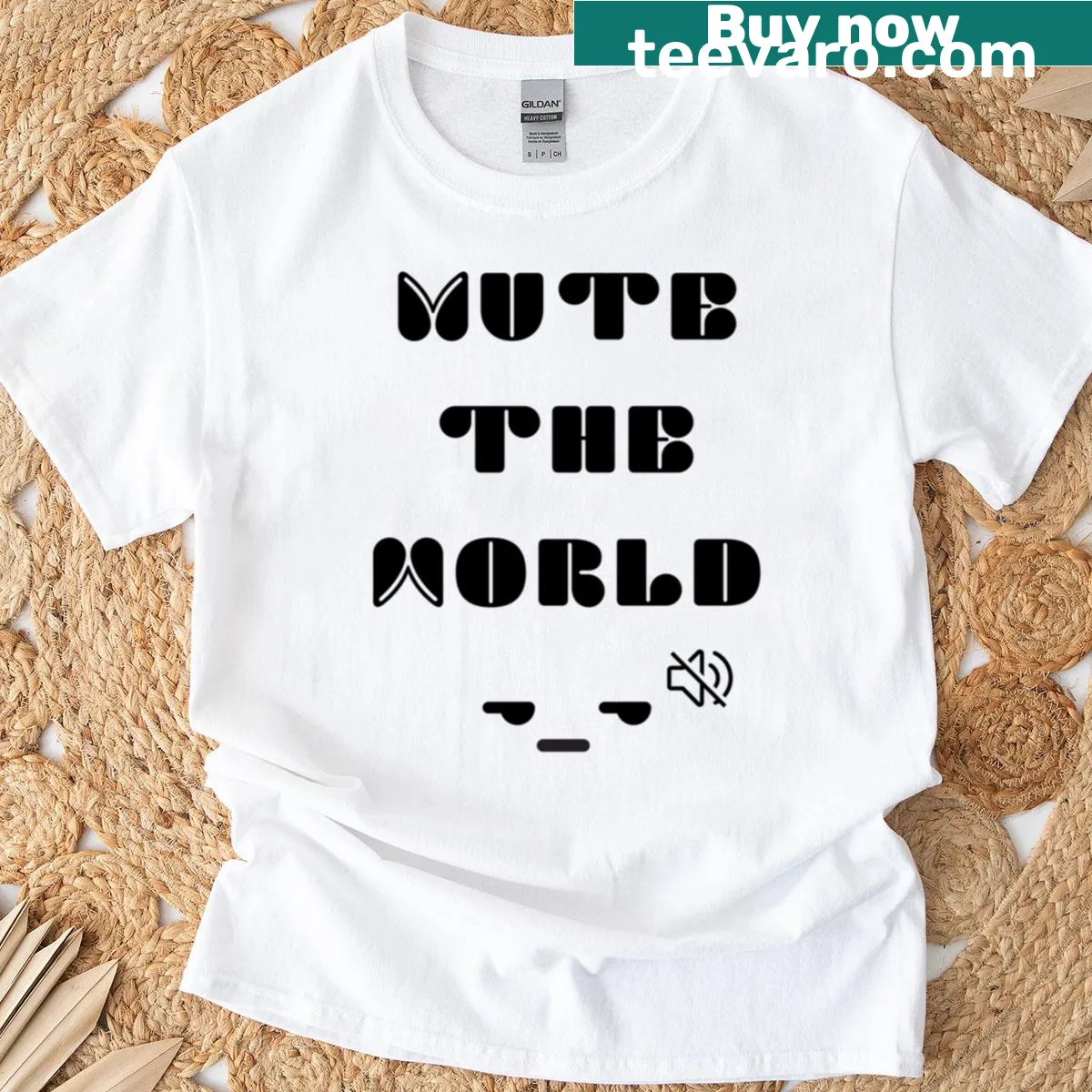 Oversized t-shirt with the phrase 'Mute The World' in a minimalist design — on a men's t-shirt