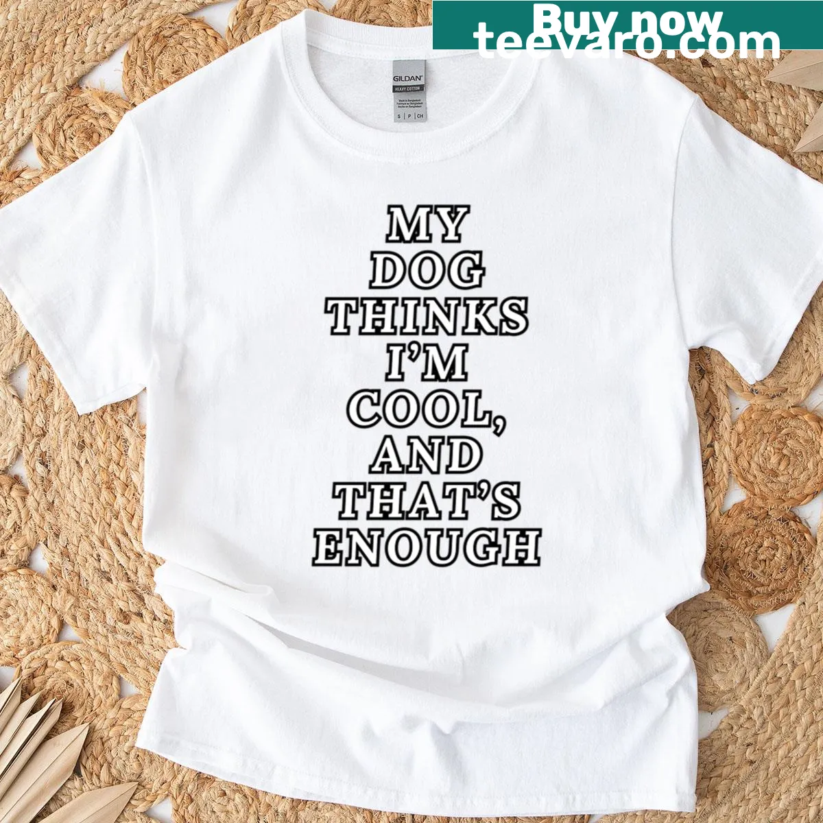 Funny dog lover t-shirt with text: My Dog Thinks I'm Cool — on a men's t-shirt