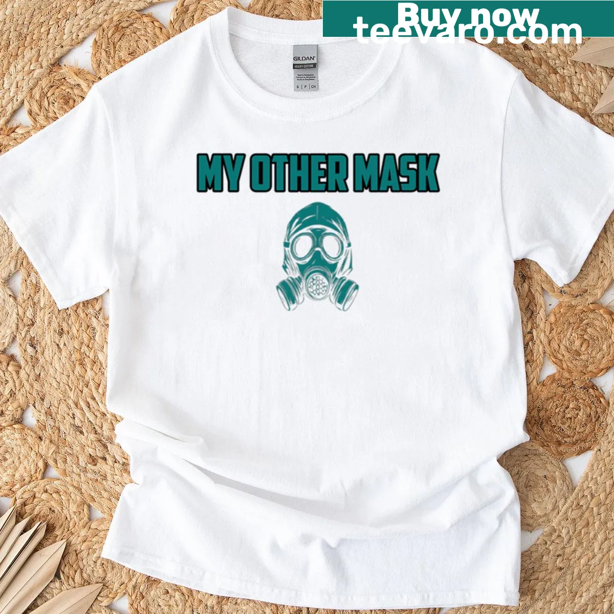 Funny text T-shirt featuring 'My Other Mask' humorous design — on a men's t-shirt