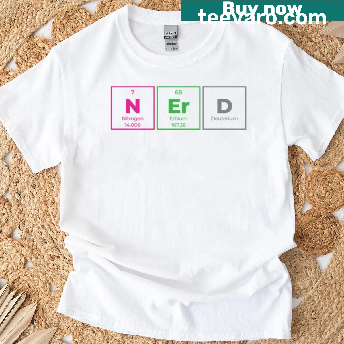 Minimalist t-shirt with horizontal periodic table design — on a men's t-shirt
