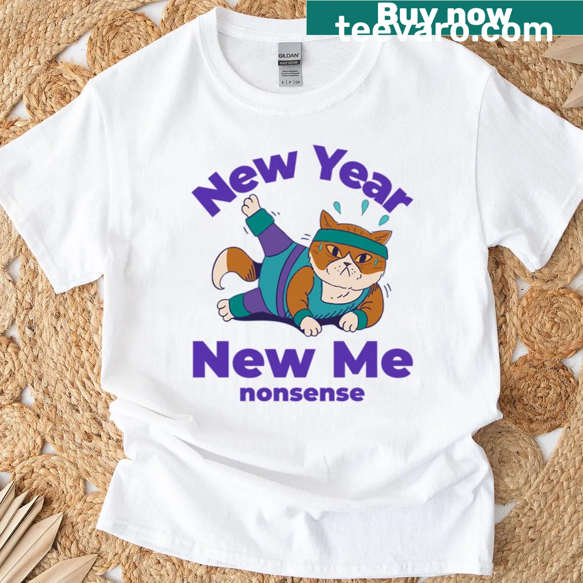 Oversized shirt with the phrase 'New Year New Me Nonsense' in playful typography — on a men's t-shirt