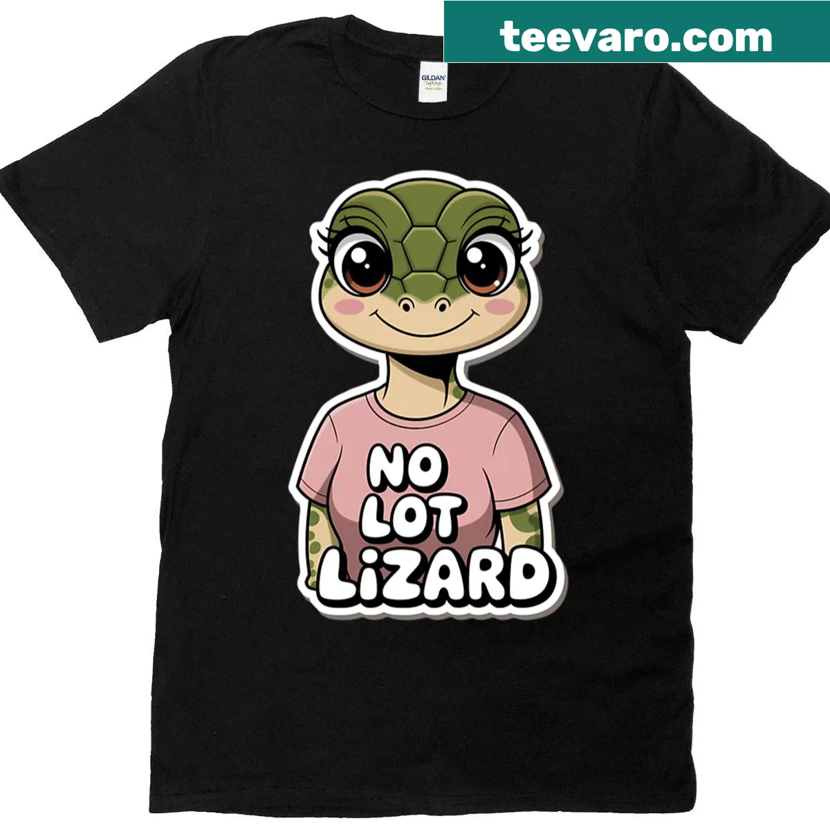 Funny lizard graphic and 'No Lot Lizard' text on a trucker t-shirt — on a men's t-shirt
