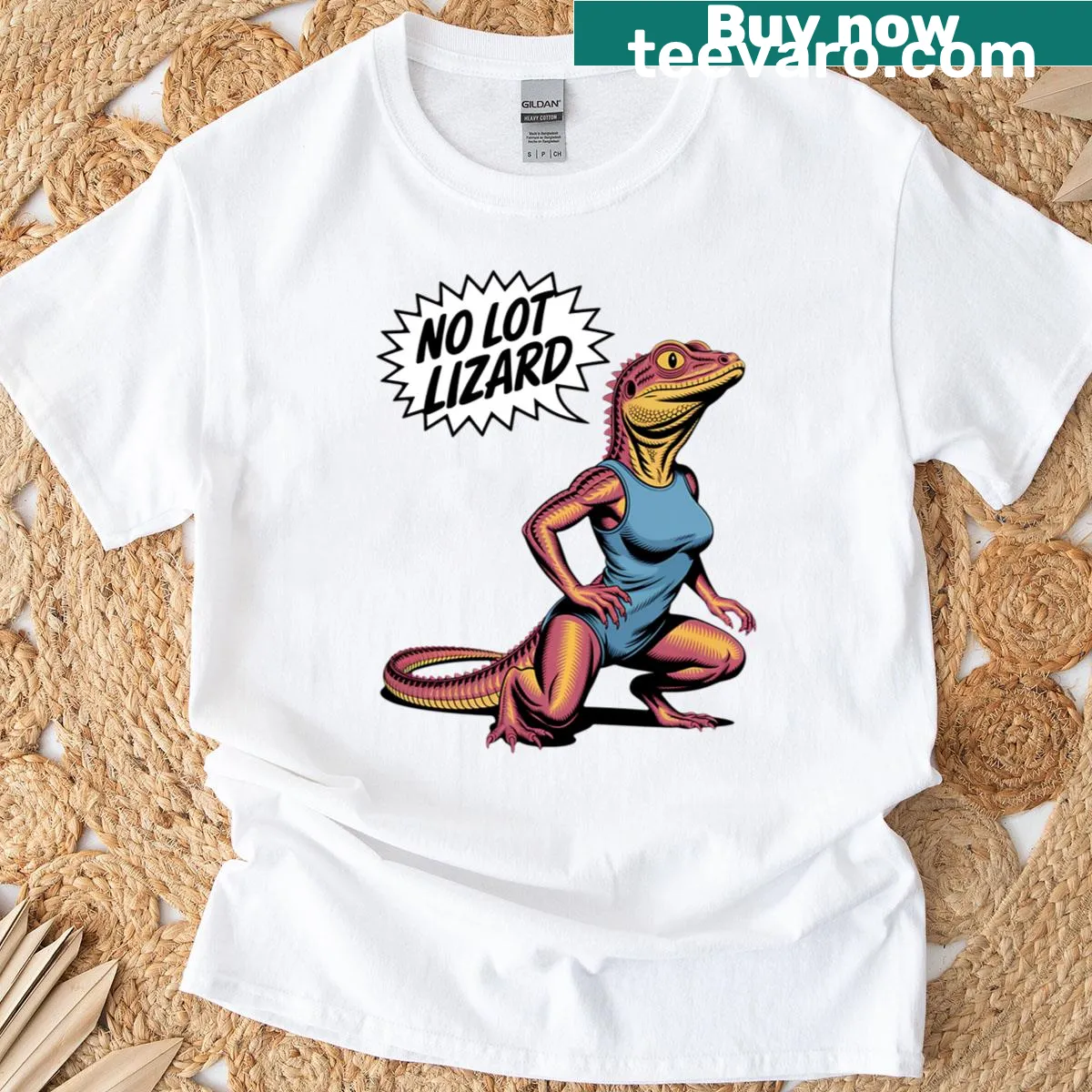 Funny trucker t-shirt with 'No Lot Lizard' text — on a men's t-shirt