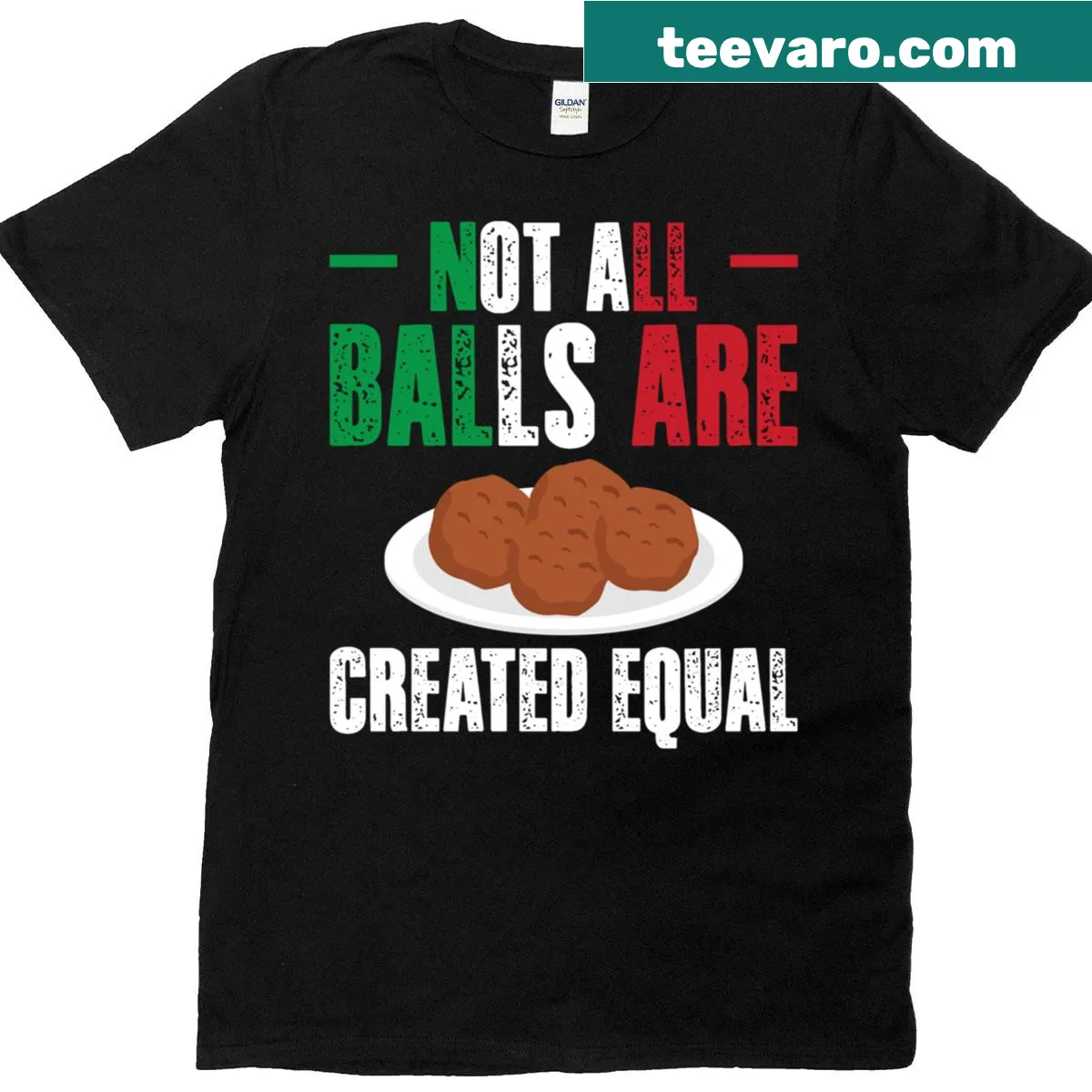 Humorous meatball-themed graphic T-shirt for food lovers — on a men's t-shirt
