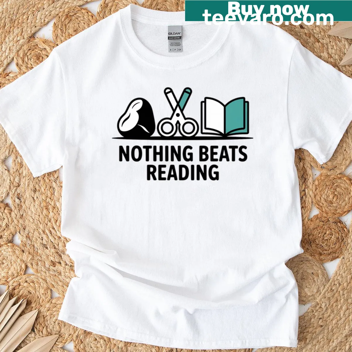 Funny reading-themed shirt with Rock Paper Scissors graphic — on a men's t-shirt