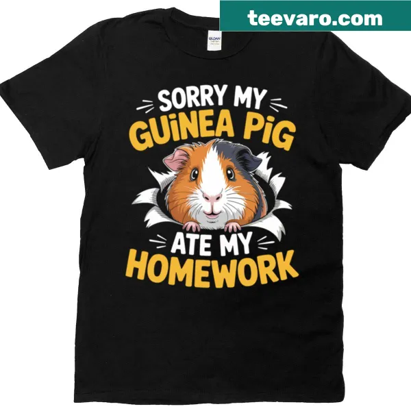 Funny t-shirt featuring the saying about a guinea pig eating homework