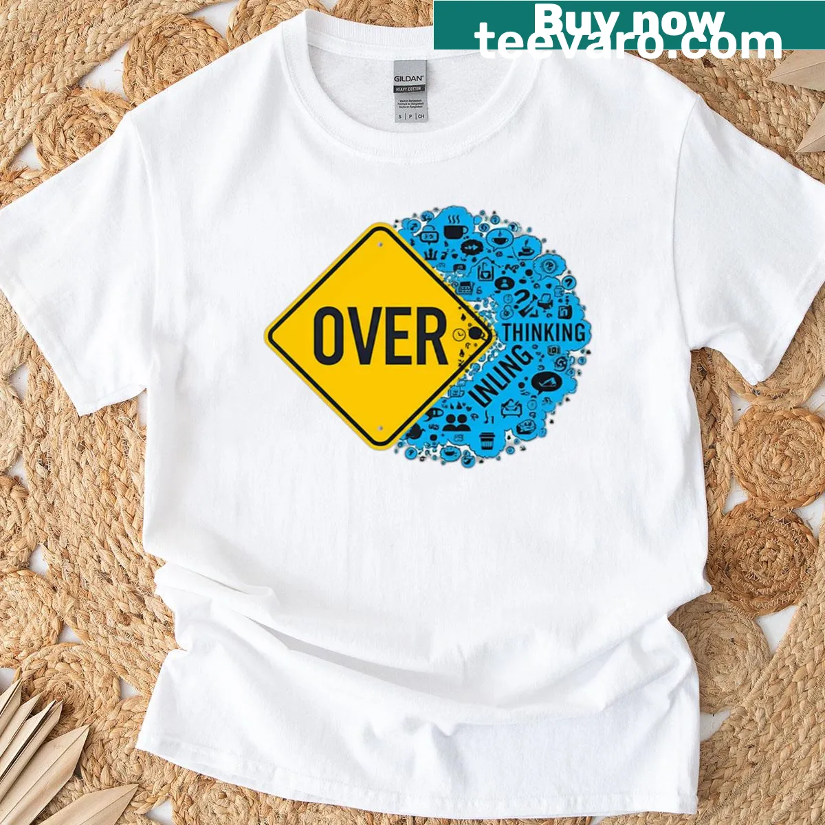 Graphic T-shirt depicting a busy mind cloud design — on a men's t-shirt