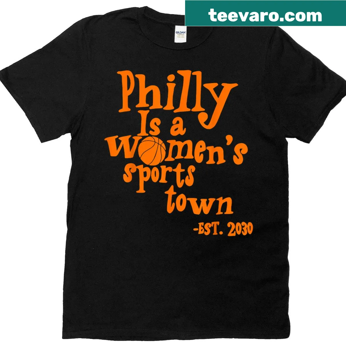 Trendy shirt with text 'Philly Is A Women's Sports Town' Est 2030 — on a men's t-shirt