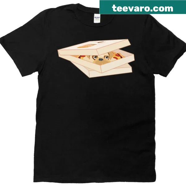 Cute shirt featuring an illustration of a pug with a pizza slice.