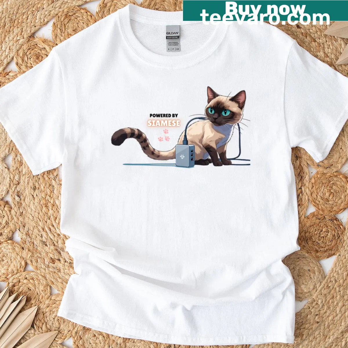 Cartoon design of a Siamese cat on a cute t-shirt — on a men's t-shirt
