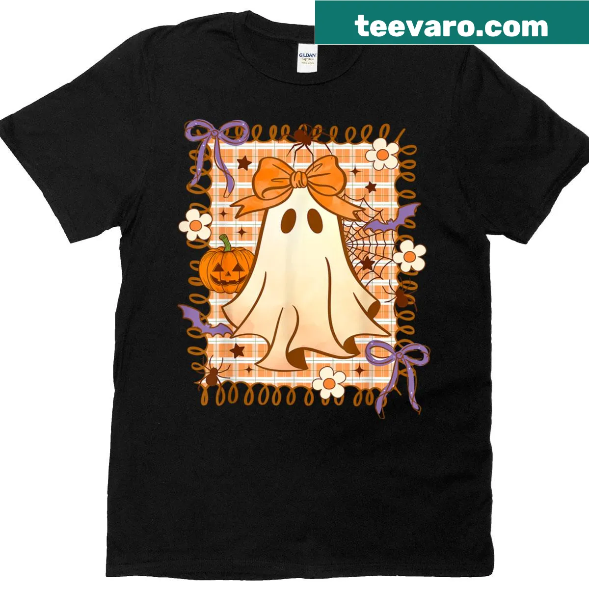 Cute Halloween T-shirt with ghost design and 'Boo' text — on a men's t-shirt