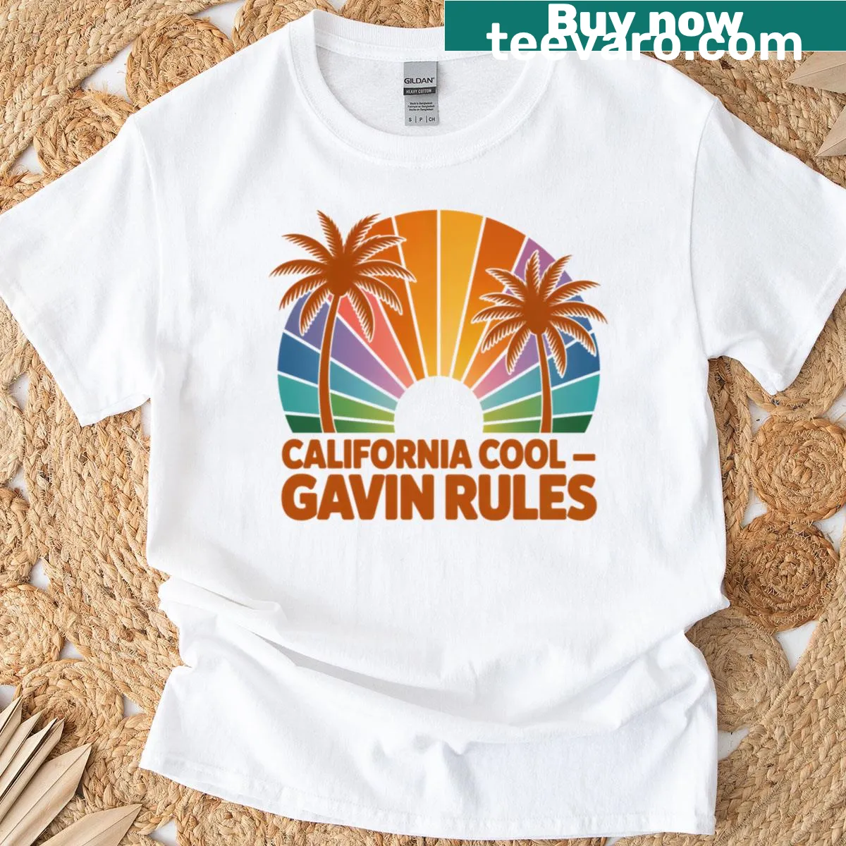 Retro political T-shirt supporting Gavin Newsom — on a men's t-shirt