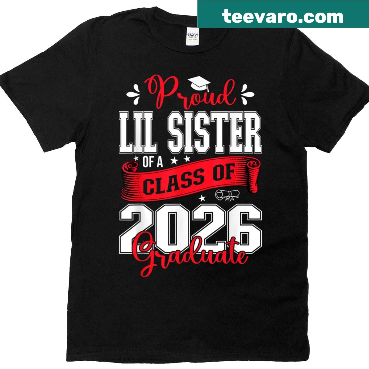 Proud T-shirt for Lil Sister of a Class of 2026 graduate with celebratory text. — on a men's t-shirt