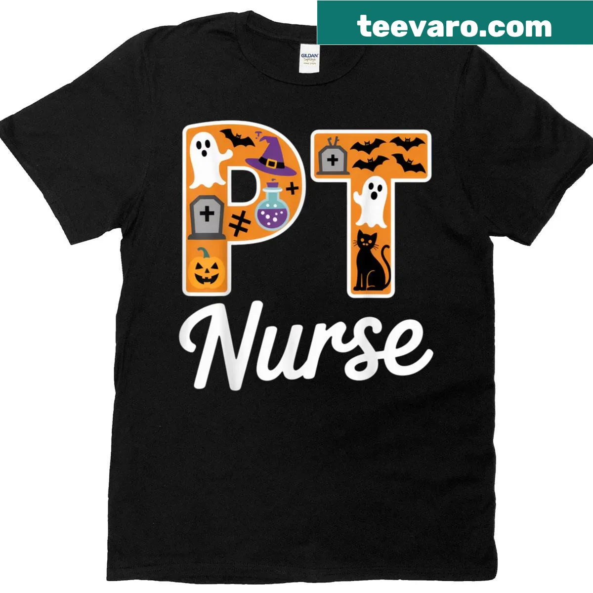 Halloween-themed t-shirt for nurses with medical graphics — on a men's t-shirt