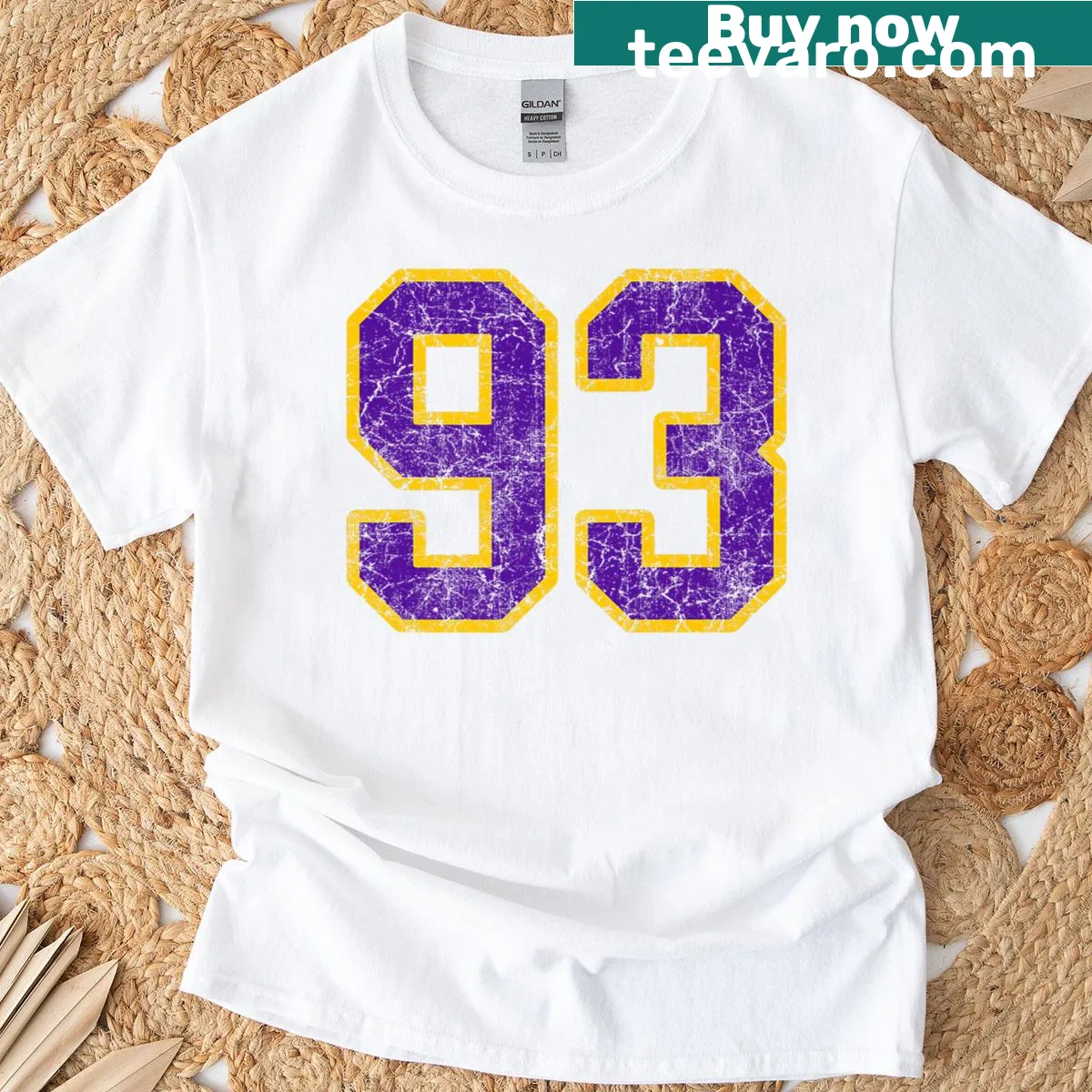 Grunge T-shirt with number 93 jersey design — on a men's t-shirt