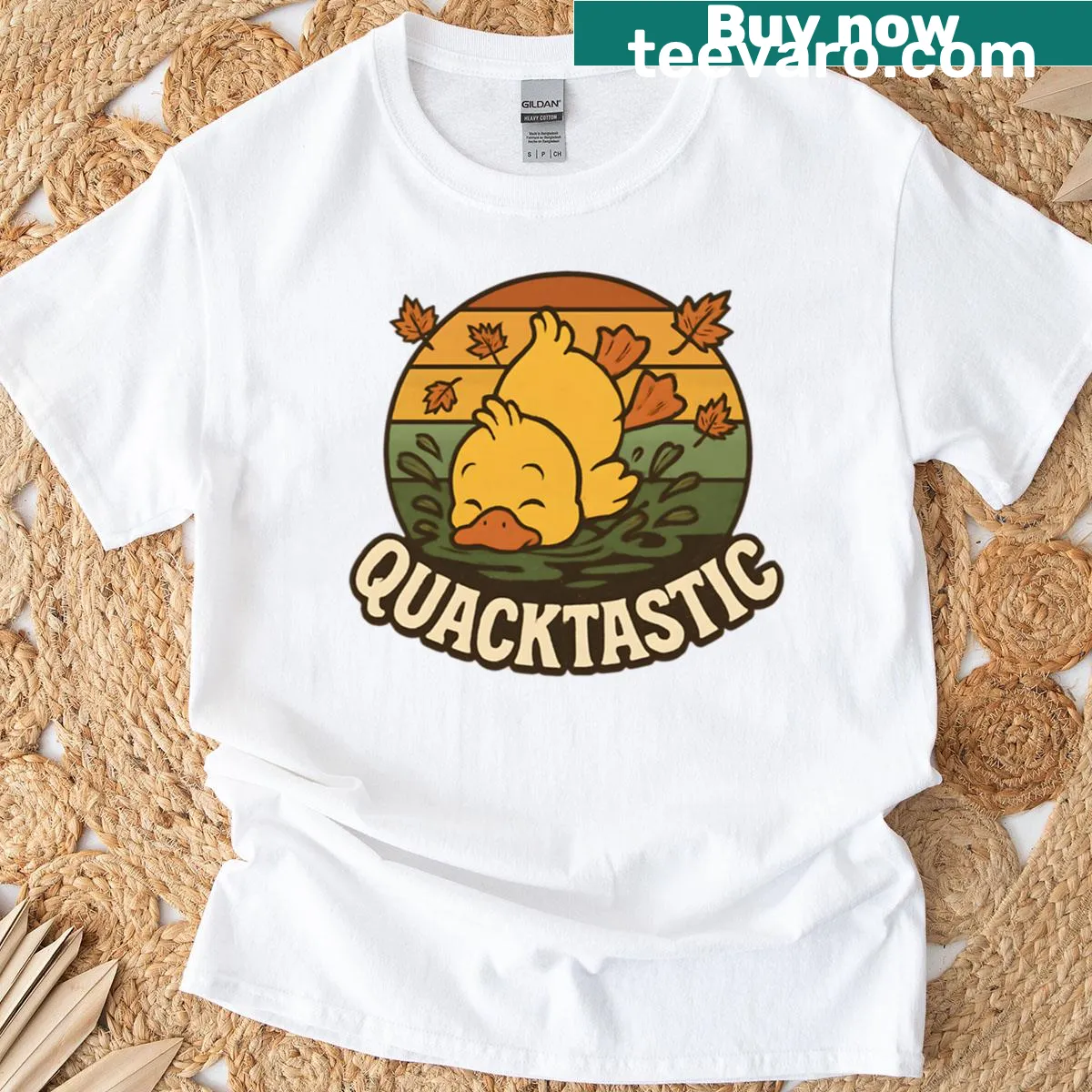 Vintage-style T-shirt featuring a cute duck graphic — on a men's t-shirt