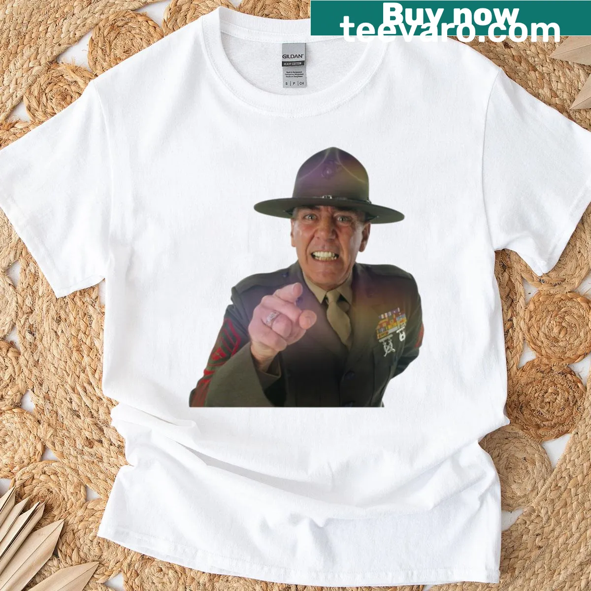 Oversized t-shirt featuring Gunnery Sgt Hartman from Full Metal Jacket — on a men's t-shirt