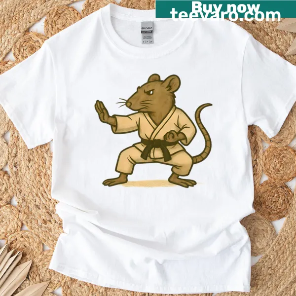 Oversized t-shirt featuring a rat in kung fu pose