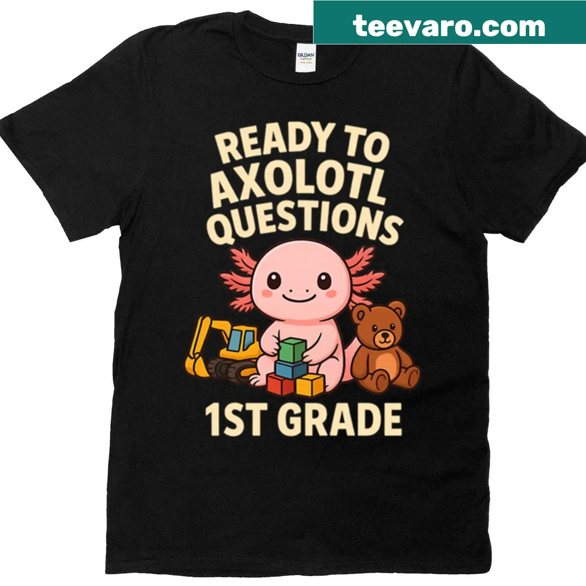 Back to school T-shirt featuring axolotl and 'Ready To Axolotl Questions' text — on a men's t-shirt