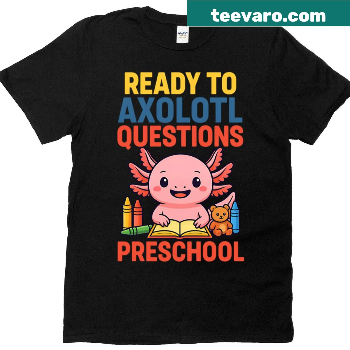 Cute axolotl graphic with text for preschoolers on a T-shirt — on a men's t-shirt