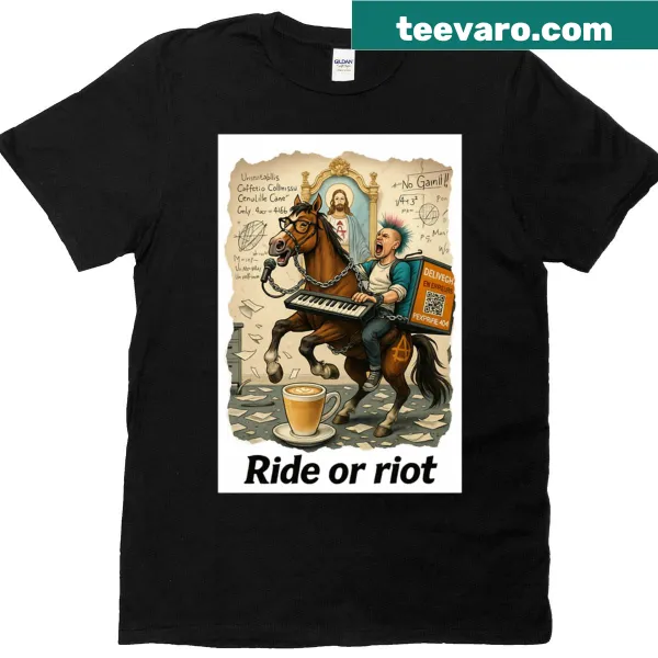 Oversized t-shirt with anarchist horse cartoon design