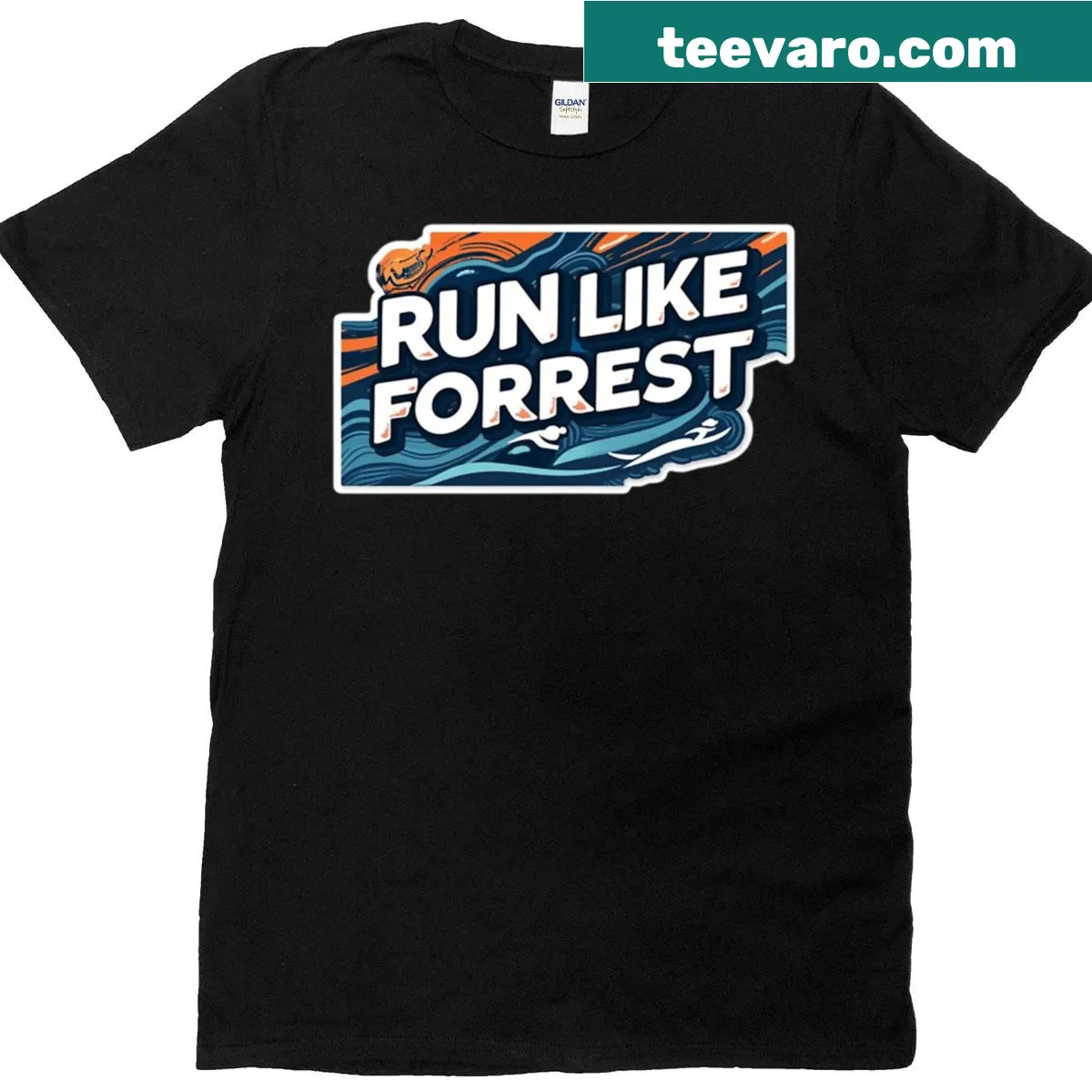 Run Like Forrest triathlon T-shirt with humorous graphic — on a men's t-shirt