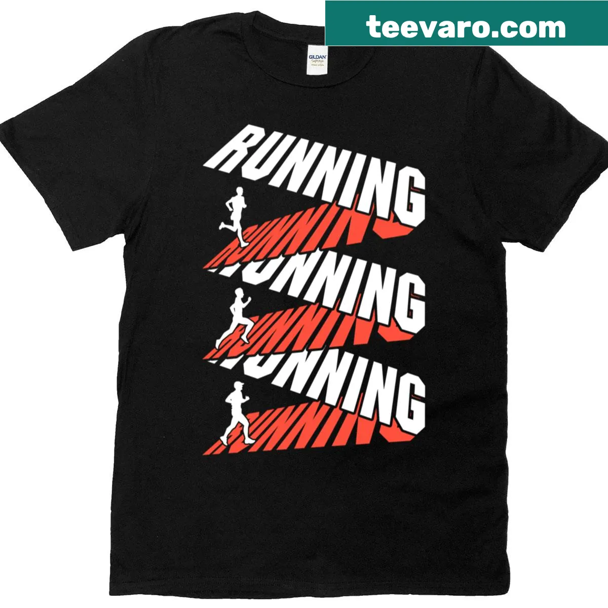 Active t-shirt with running ribbon text design — on a men's t-shirt